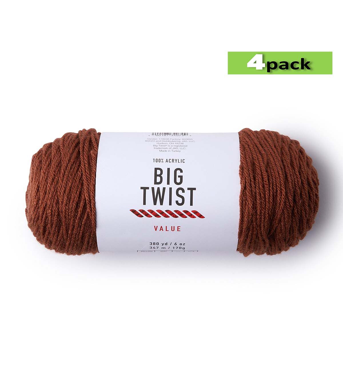 4pk Solid Toffee Medium Weight Acrylic 380yd Value Yarn by Big Twist