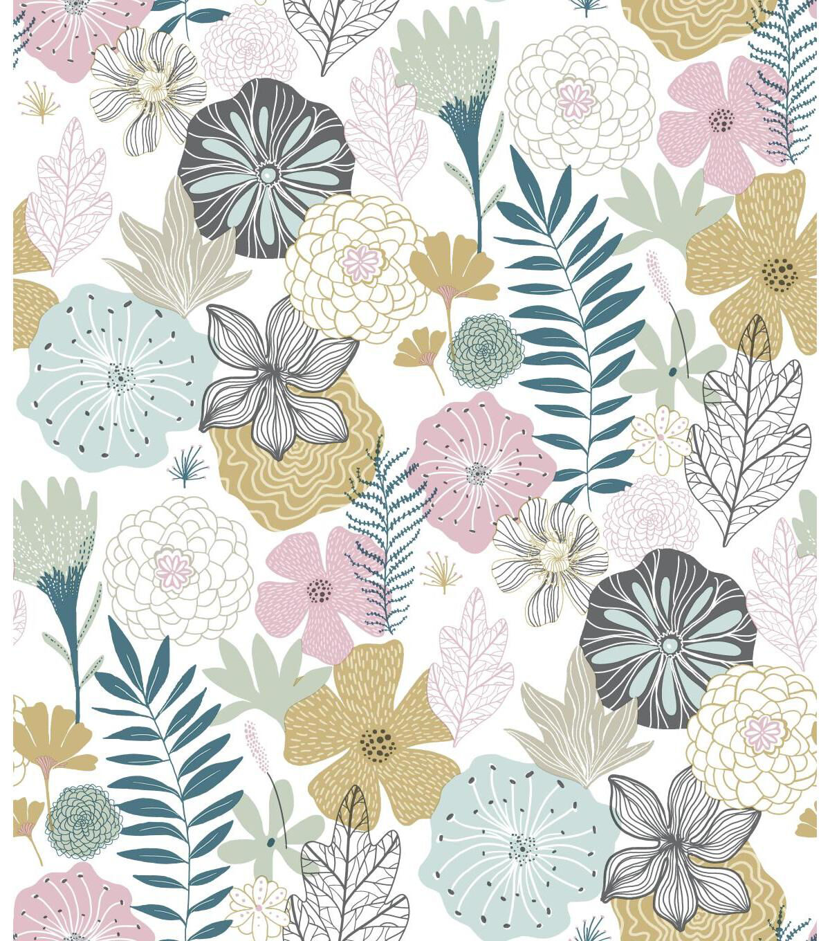 York Wallcoverings Wallpaper Pink Perennial Blooms