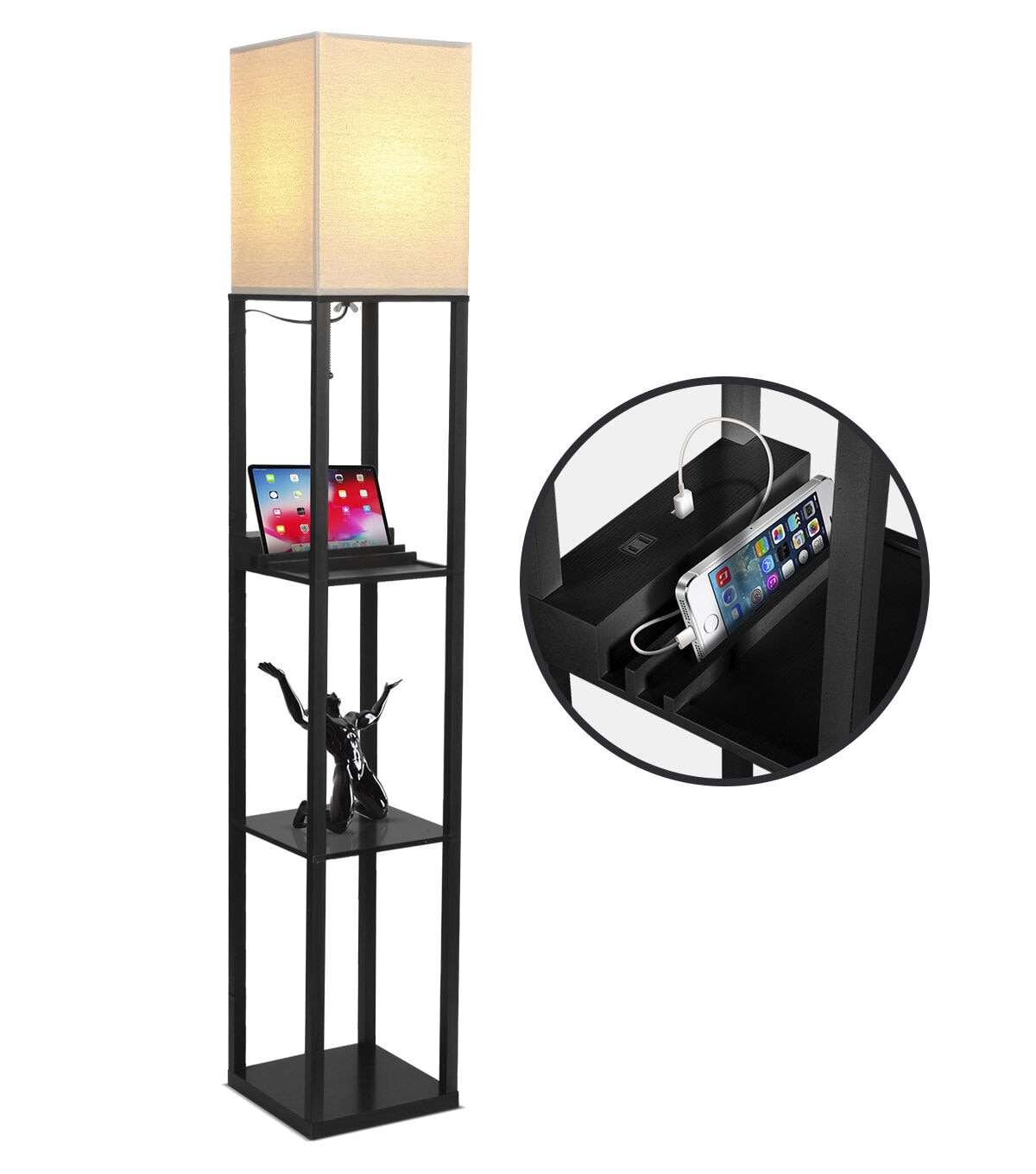 Brightech Maxwell LED Lamp USB Port & Outlet - Black