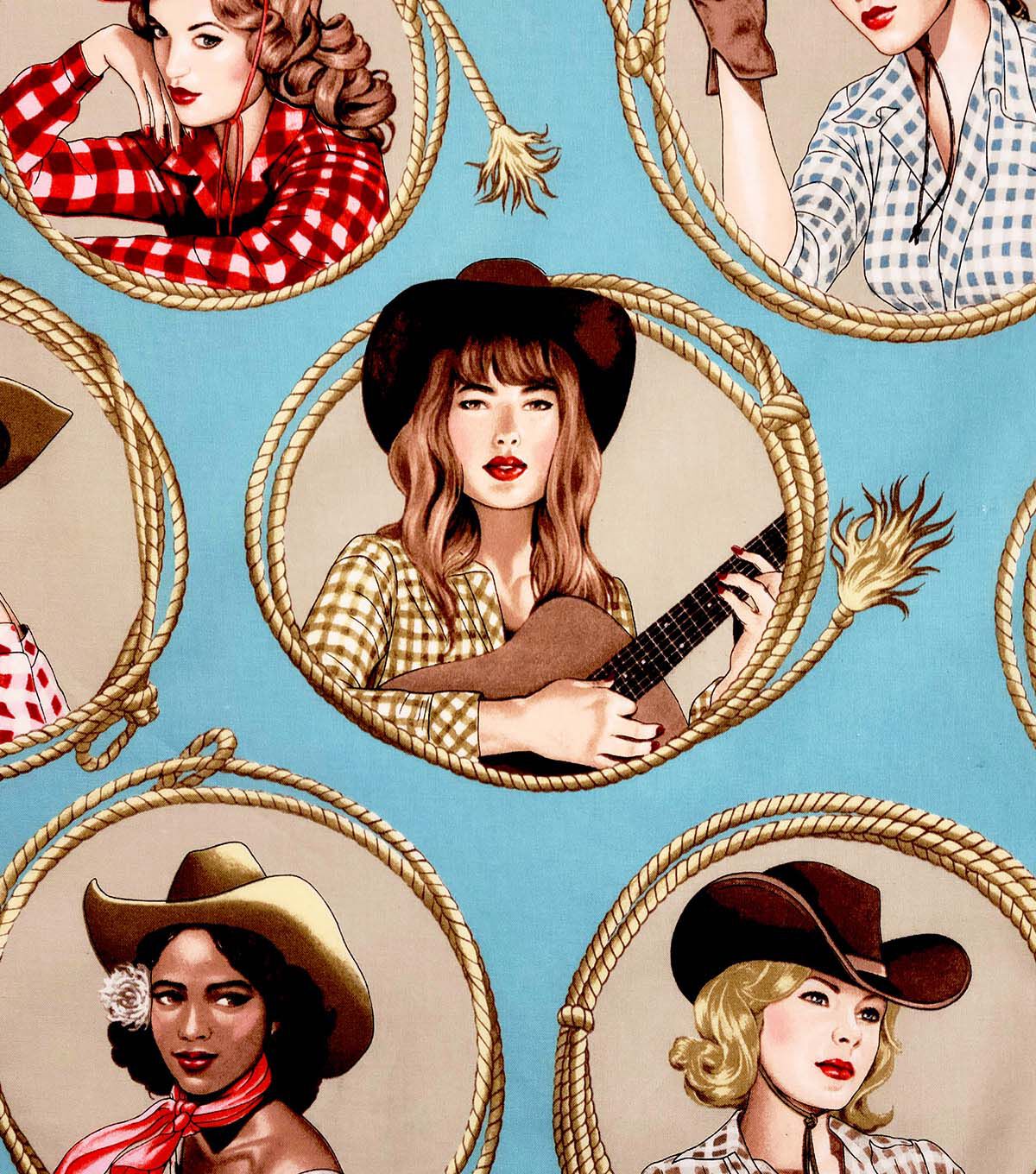 Alexander Henry Country Girl on Blue Premium Cotton Fabric