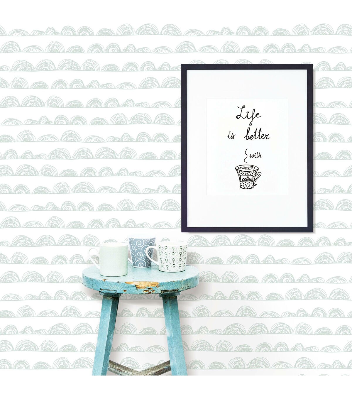 RoomMates 20.5 x 16.5' Green Doodle Scallop Peel & Stick Wallpaper