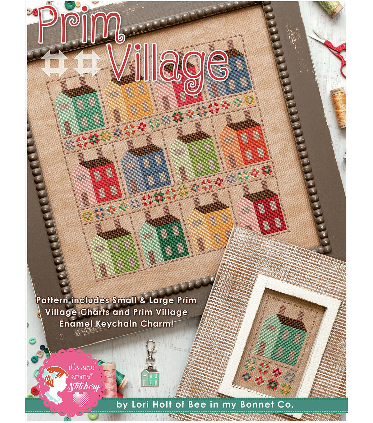 It's Sew Emma Cross Stitch Pattern Prim Village with Enamel Charm