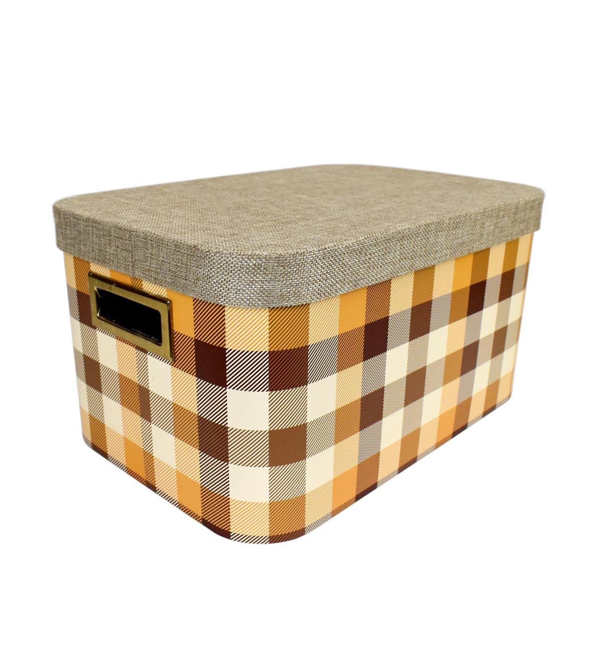 14 Yellow Buffalo Checks Oval Lidded Box With Cutout Handles