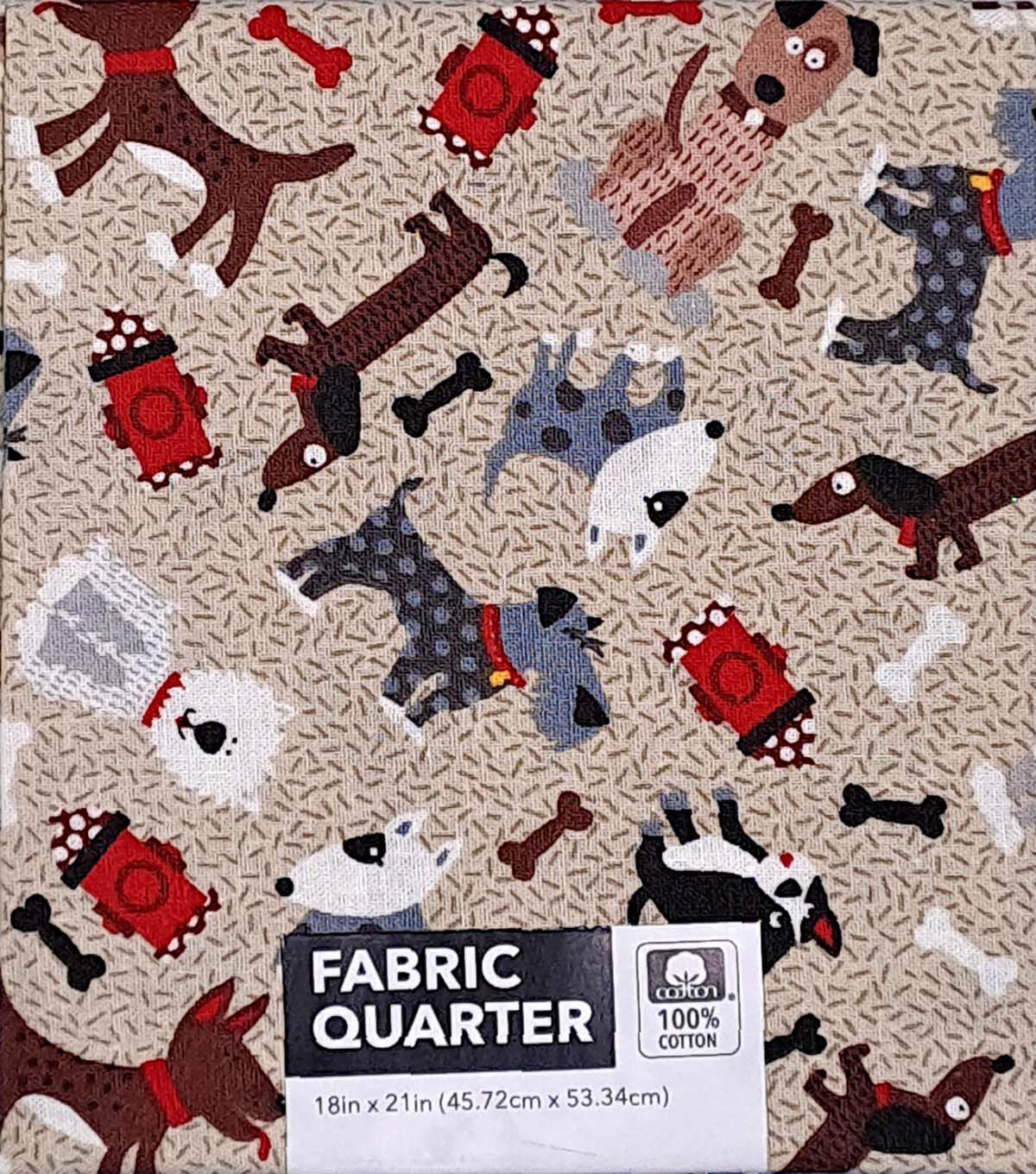 18 x 21 Dogs on Gray Novelty Cotton Fabric Quarter 1pc