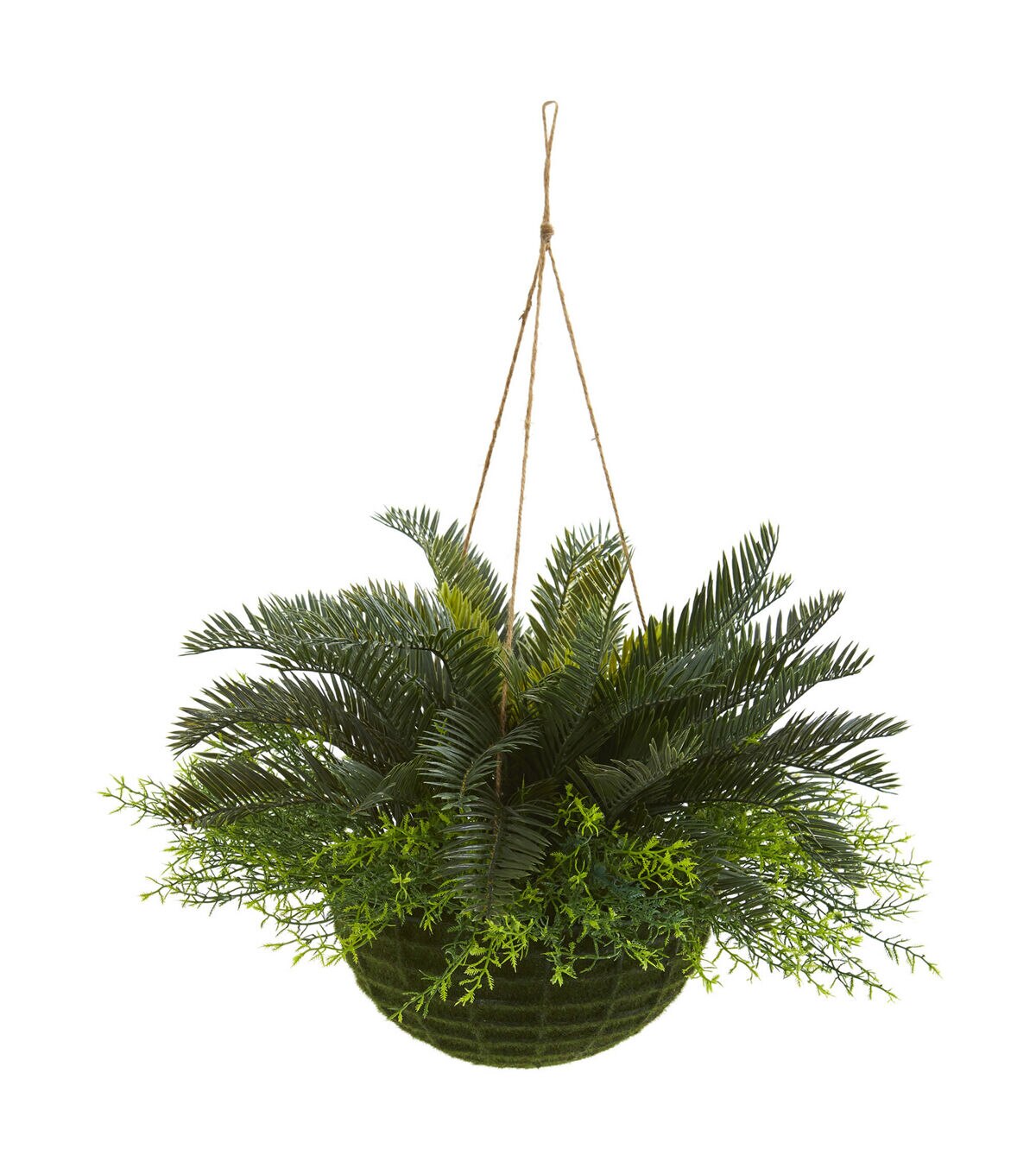 Nearly Natural 13 Indoor Outdoor Cycas Plant in Mossy Hanging Basket