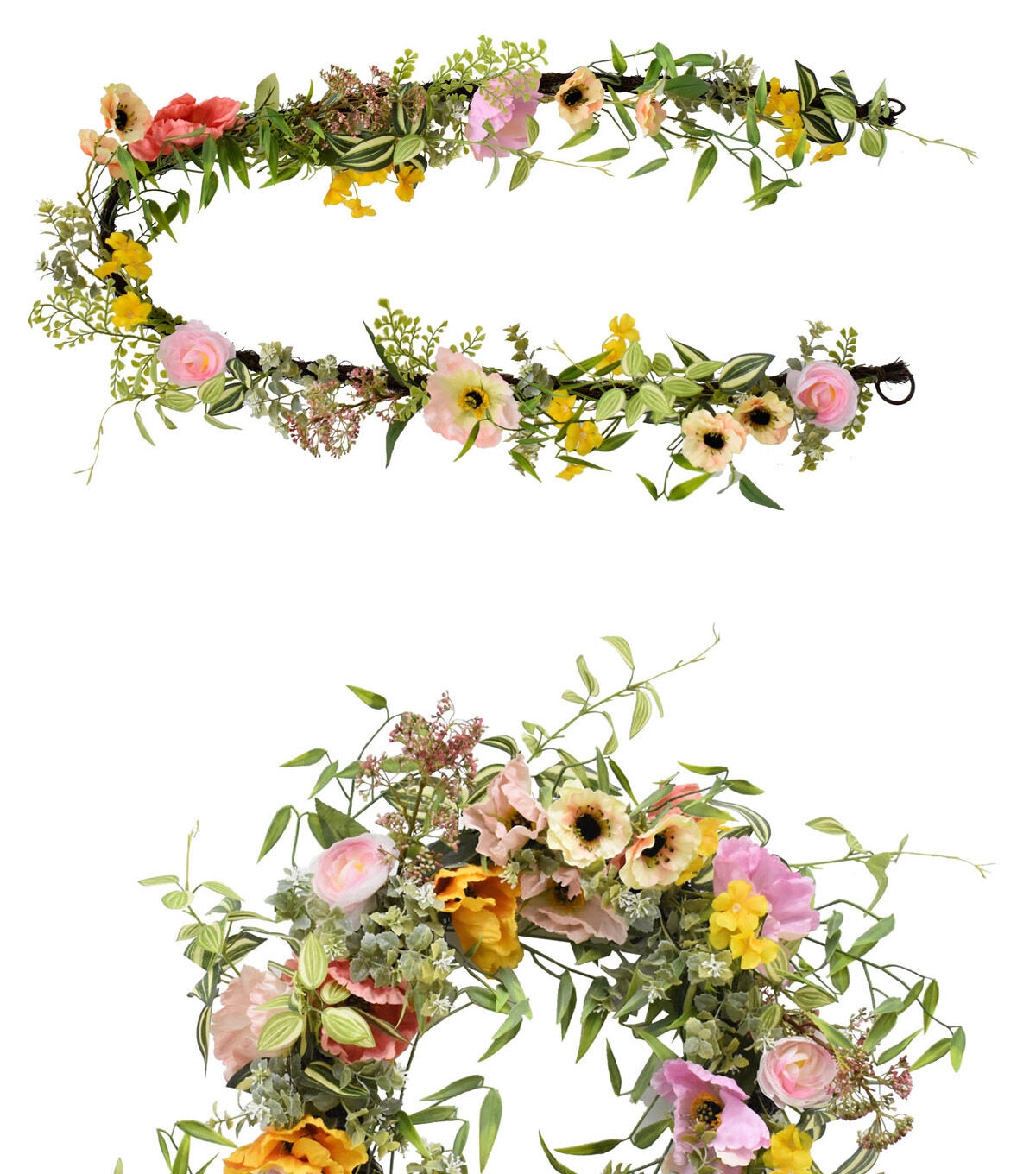 Spring Pink Ranunculus & Baby's Breath Matching Wreath & Garland
