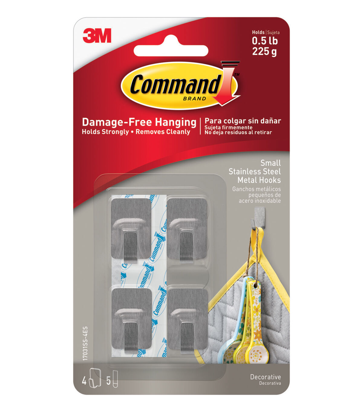 Command 0.5lb Small Decorative Stainless Steel Hooks & Strips 9ct