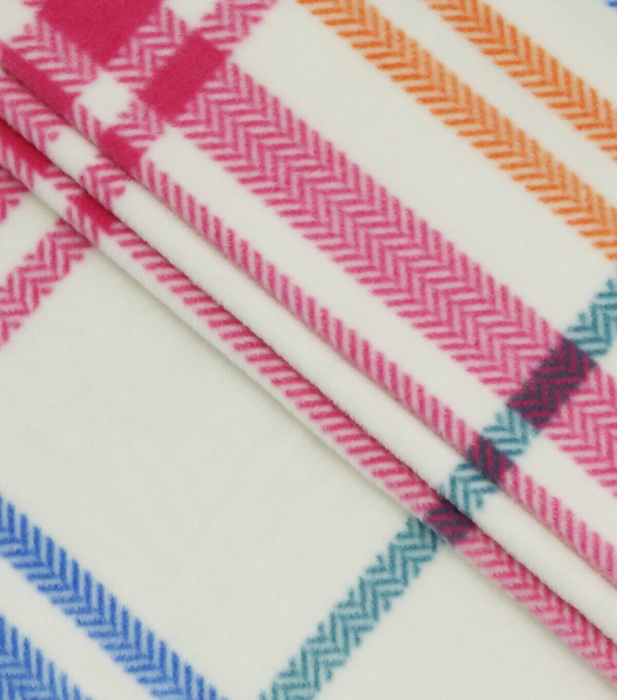 Multicolor Diagonal Plaid Anti Pill Fleece Fabric