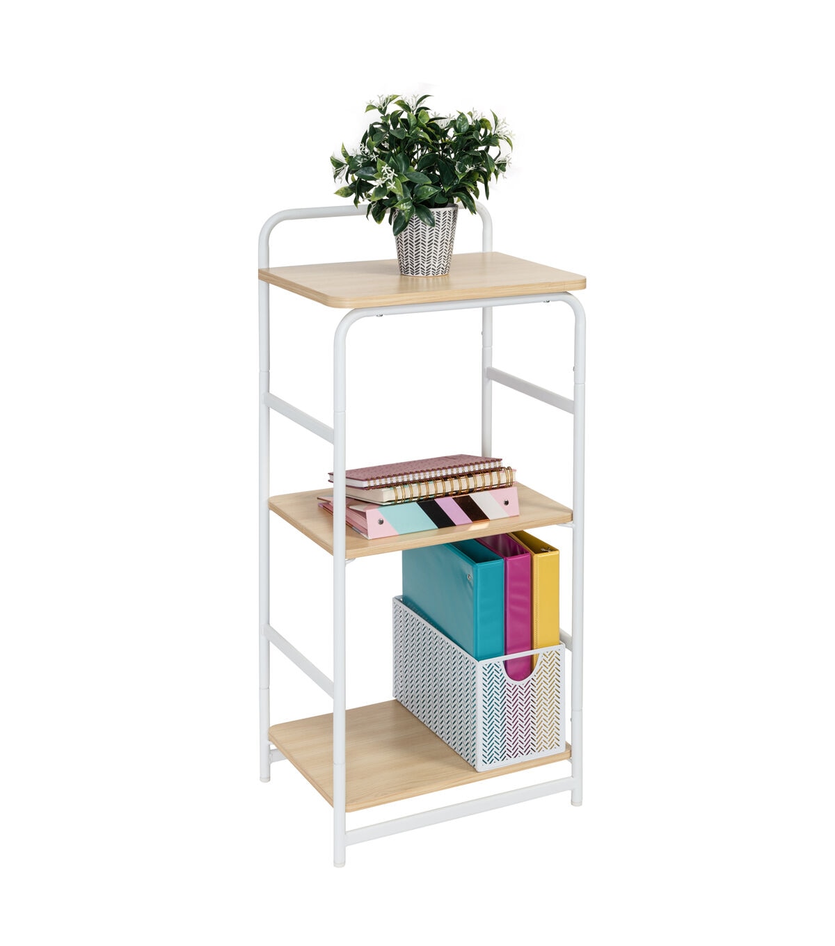 Honey Can Do 15.5 x 33.5 White & Natural 3 Tier Wood & Metal Shelf