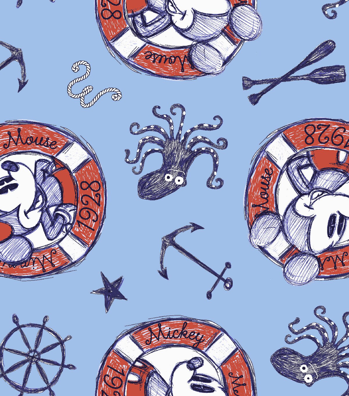 Disney Mickey & Minnie Mouse Fabric Nautical Sailing Since 1928