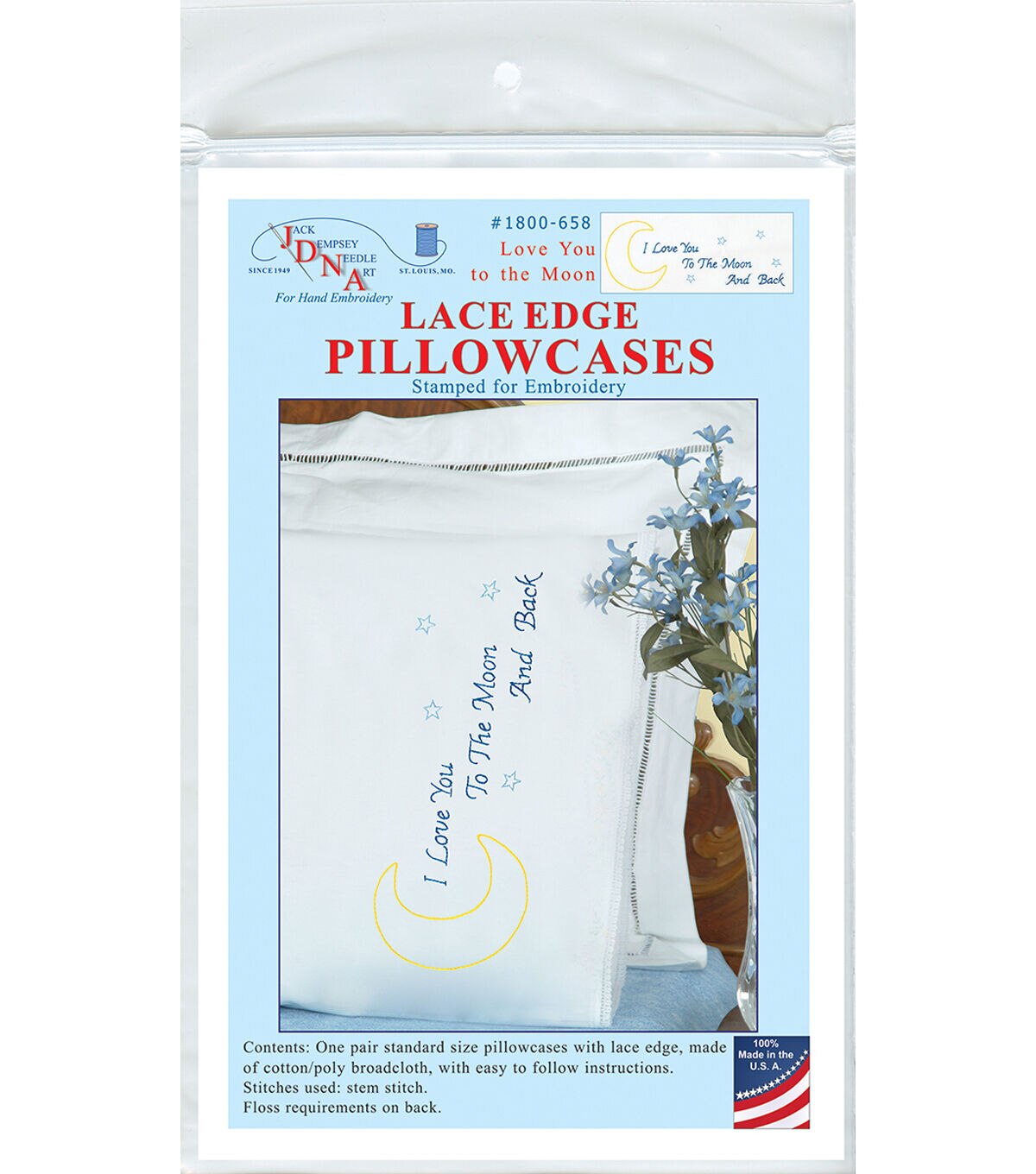 Jack Dempsey 2pk Love You to the Moon Stamped Lace Edge Pillowcases