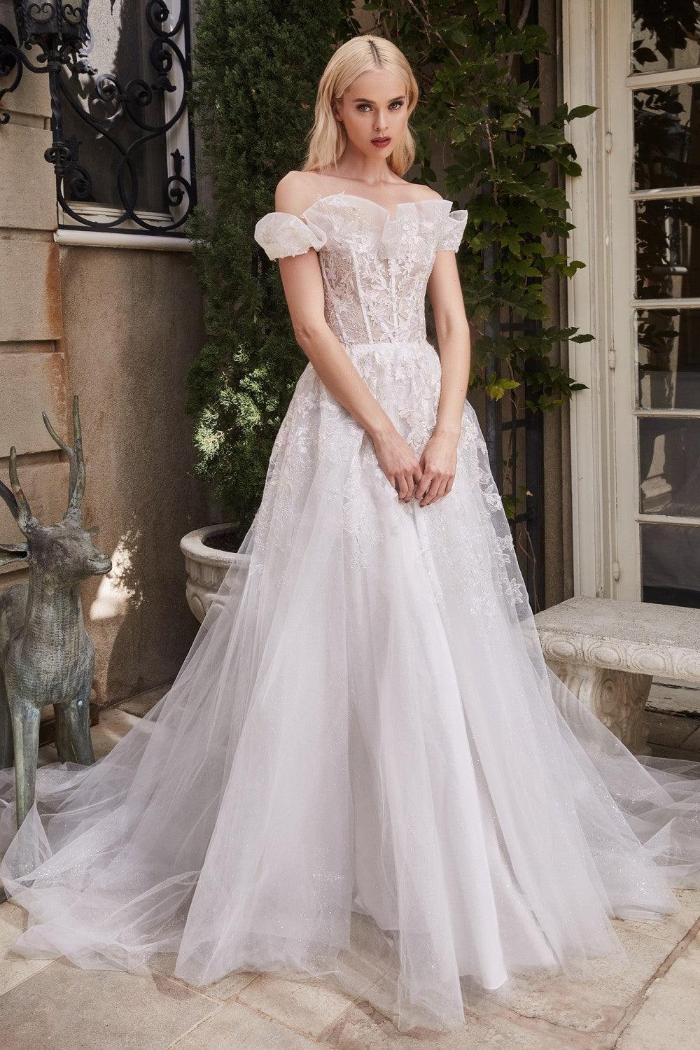 Cinderella Divine A1090 Long Off Shoulder Wedding Dress