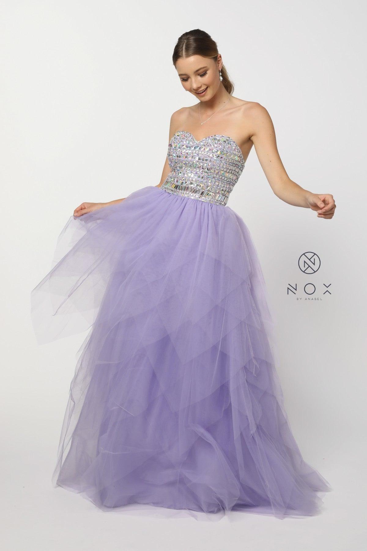 Nox Anabel T1340 Long Ruffled Skirt Boned Bustier Ribbon Strap A-Line Gown