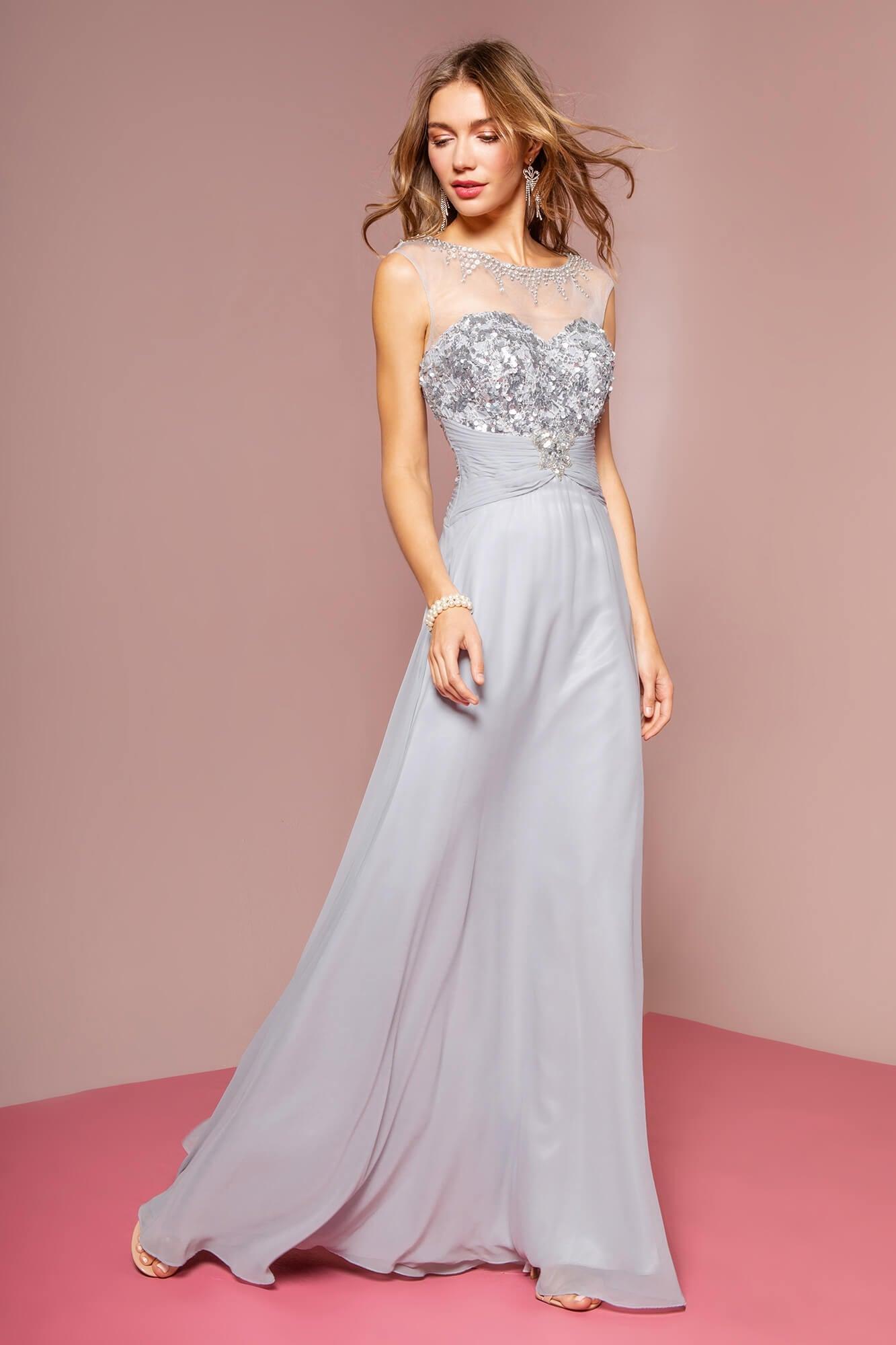 Charming V-Neck Sequin Chiffon Prom Dresses, PD0308