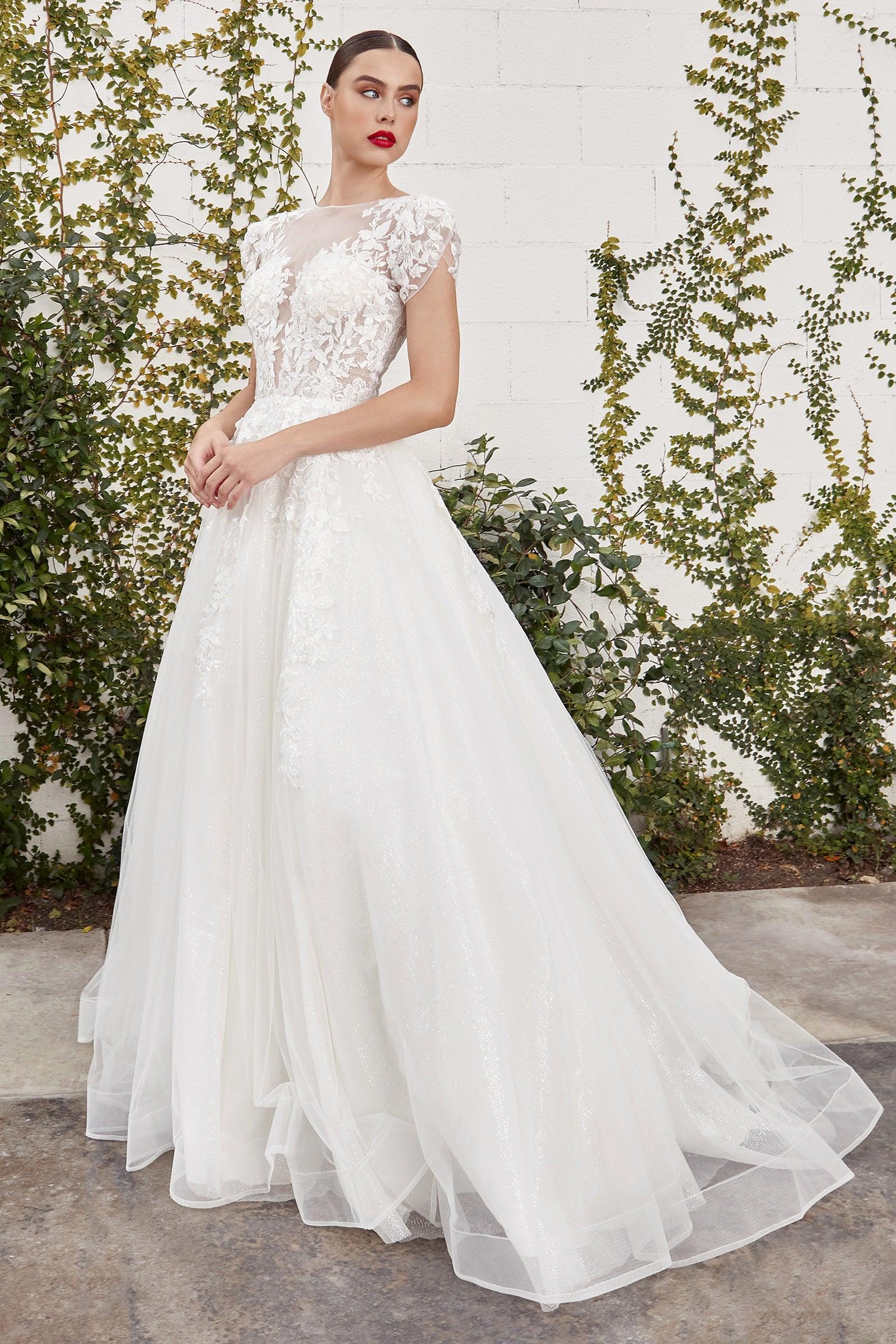 Cinderella Divine A1082W Cap Sleeve Long Wedding Dress