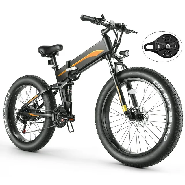 FuncidElectricBike,26"x4"FatTireElectricBikeforAdults500WEbikeFoldableAdultElectricMountainBicycleswith48V10AhBattery,LockableSuspensionFork,Shimano21SpeedGears