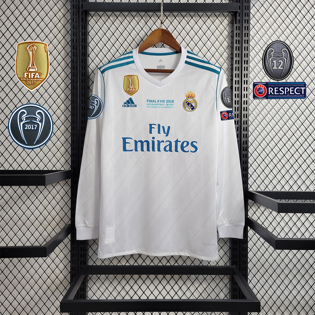 Retro Real Madrid 17-18 Home Long Sleeve Jersey - with Champions League Final Final - YupooJersey