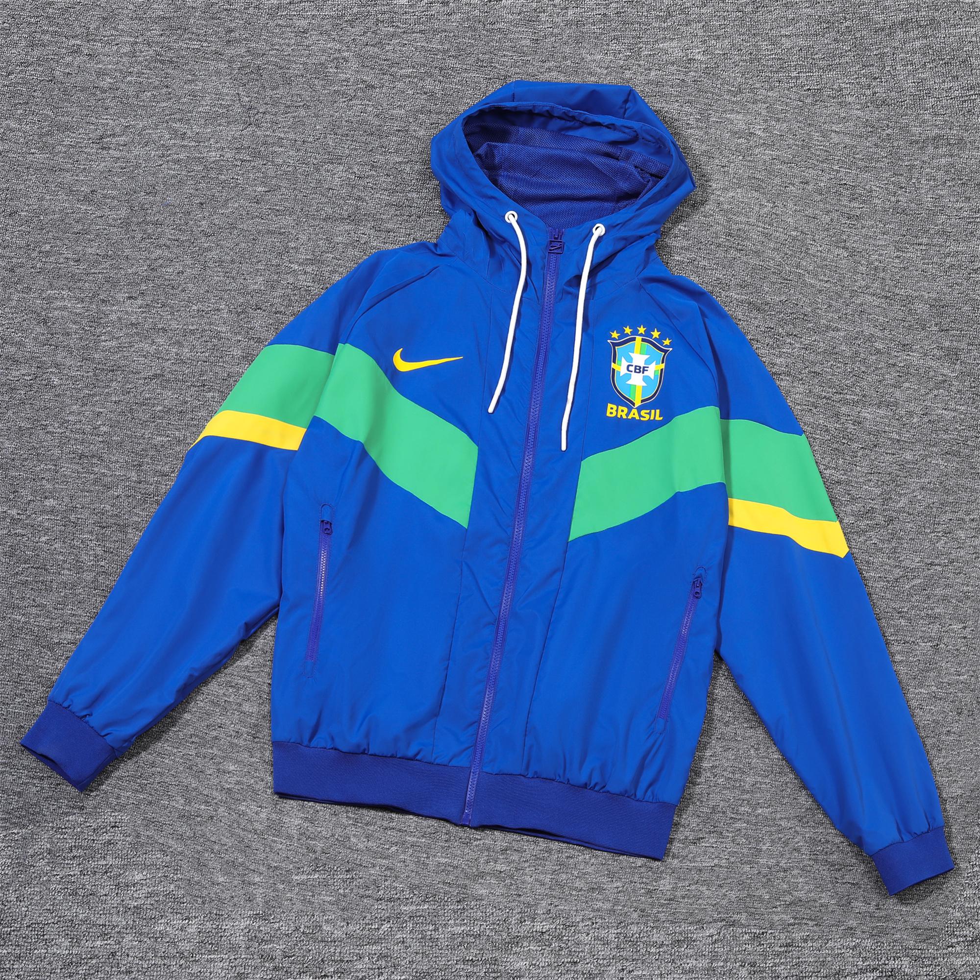 Brazil 2024 National Team Anthem Blue Hooded Windbreaker - Player Version - YupooJersey