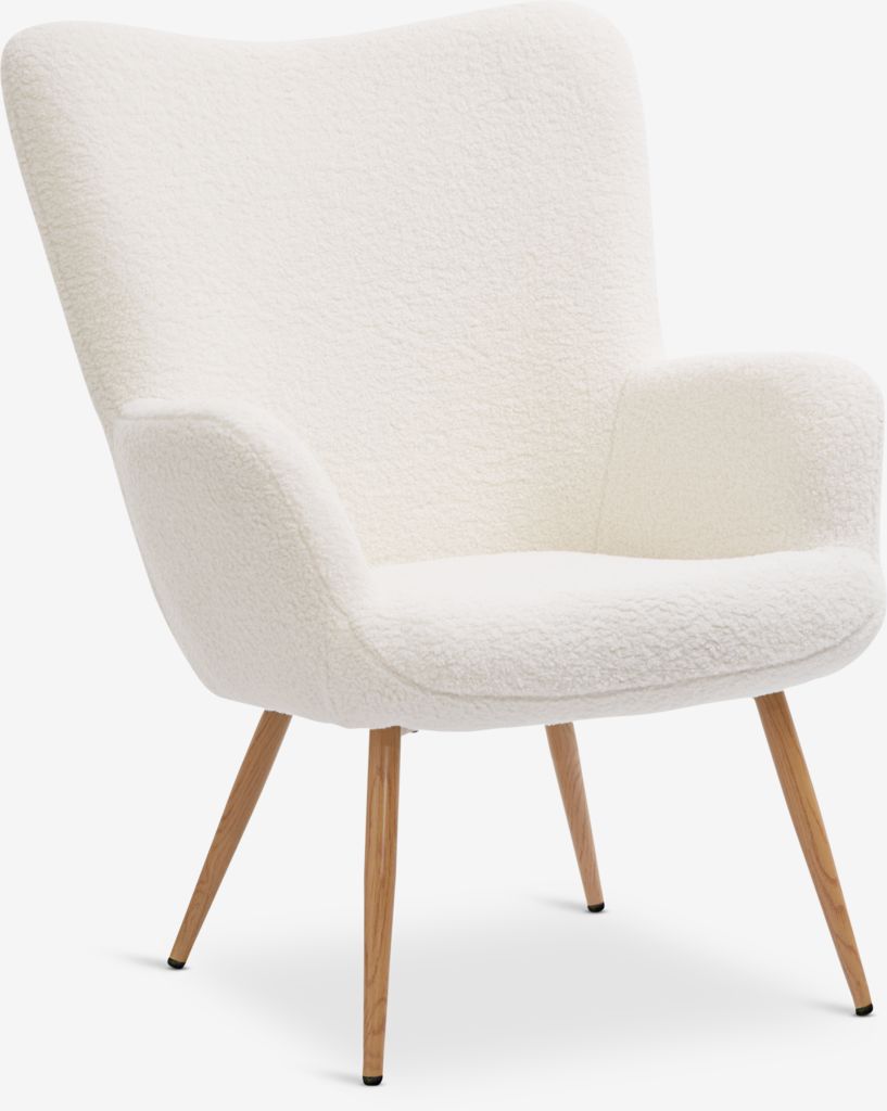 Armchair HUNDESTED off-white teddy/oak colour