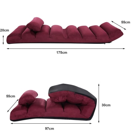 Fauteuil de sol avec dossier inclinable bordeaux 175x55x20cm