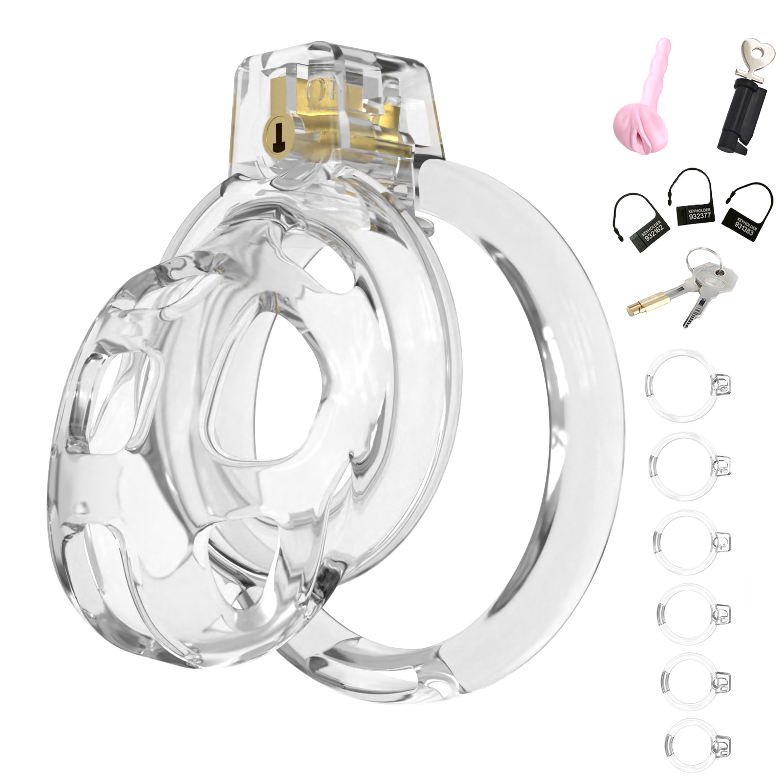 Male Chastity Cage Soft Chastity Cock Cage with 6 Rings One Catheter Chastity Devices for Men Penis Exercises Bondage Gear & Accessories Adult Sex Toys Slave Tool(Transparent) - Ftm213213