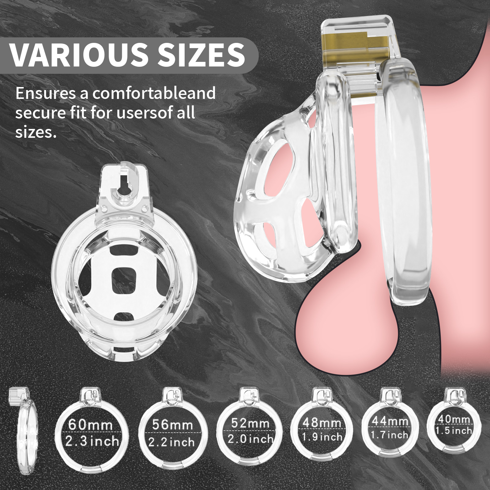 Male Chastity Cage Soft Chastity Cock Cage with 6 Rings One Catheter Chastity Devices for Men Penis Exercises Bondage Gear & Accessories Adult Sex Toys Slave Tool(Transparent) - Ftm213213