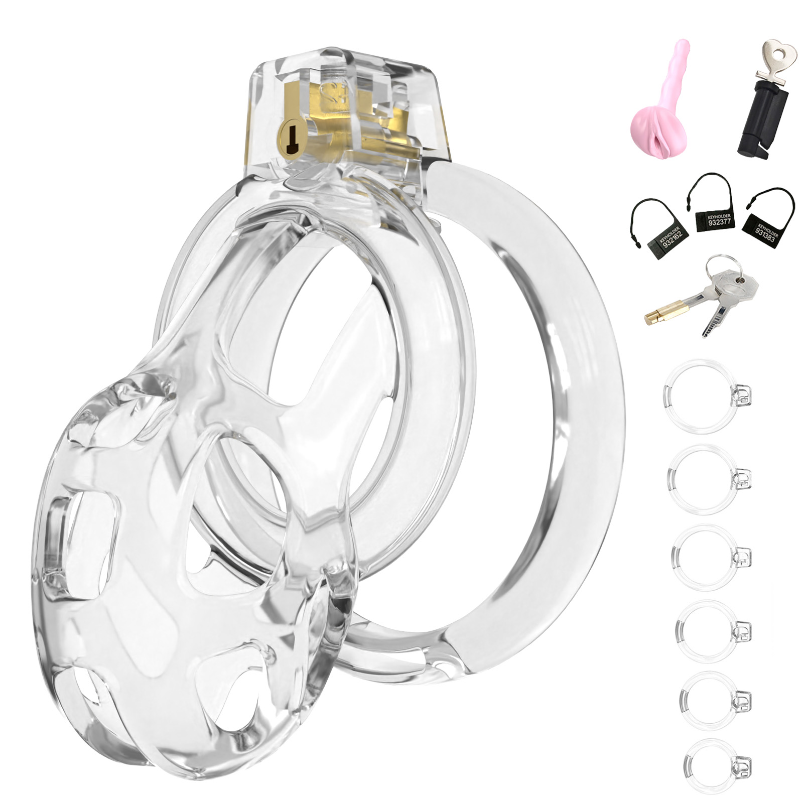 Male Chastity Cage Soft Chastity Cock Cage with 6 Rings One Catheter Chastity Devices for Men Penis Exercises Bondage Gear & Accessories Adult Sex Toys Slave Tool(Transparent) - Ftm213213