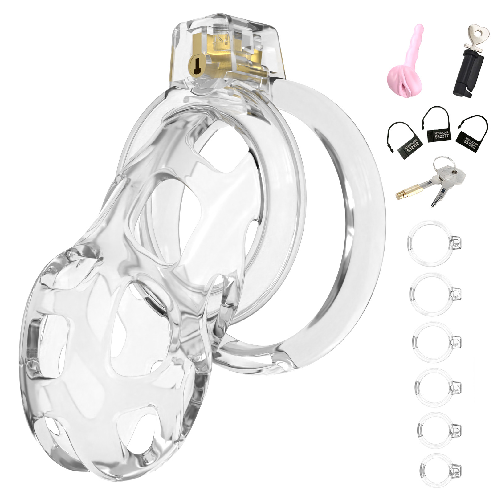 Male Chastity Cage Soft Chastity Cock Cage with 6 Rings One Catheter Chastity Devices for Men Penis Exercises Bondage Gear & Accessories Adult Sex Toys Slave Tool(Transparent) - Ftm213213