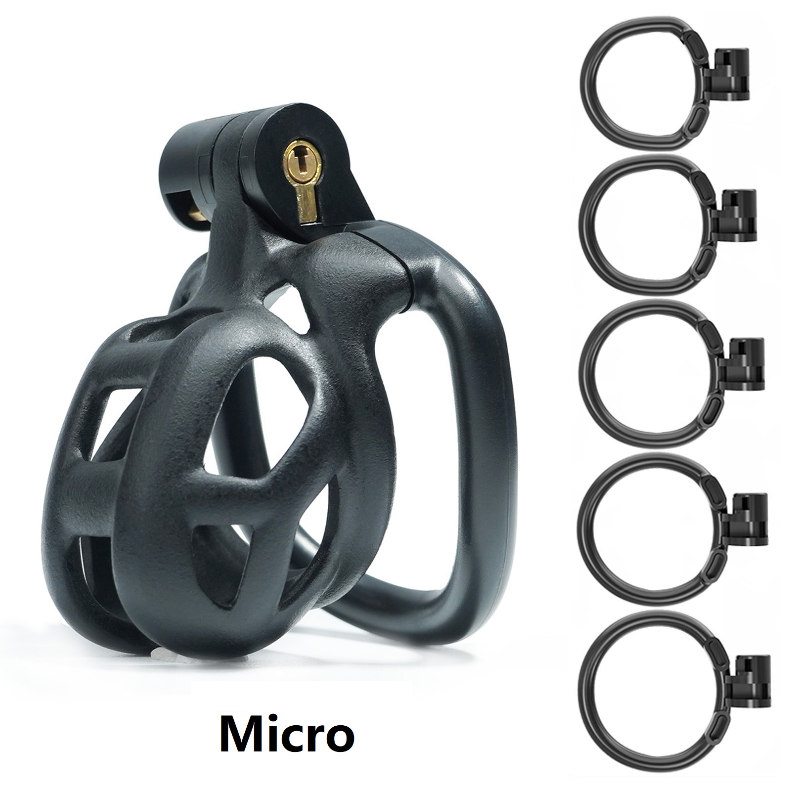 Male Chastity Cage with Lock & 5 Rings Resin Virginity for Men(Black) - Ftm213213