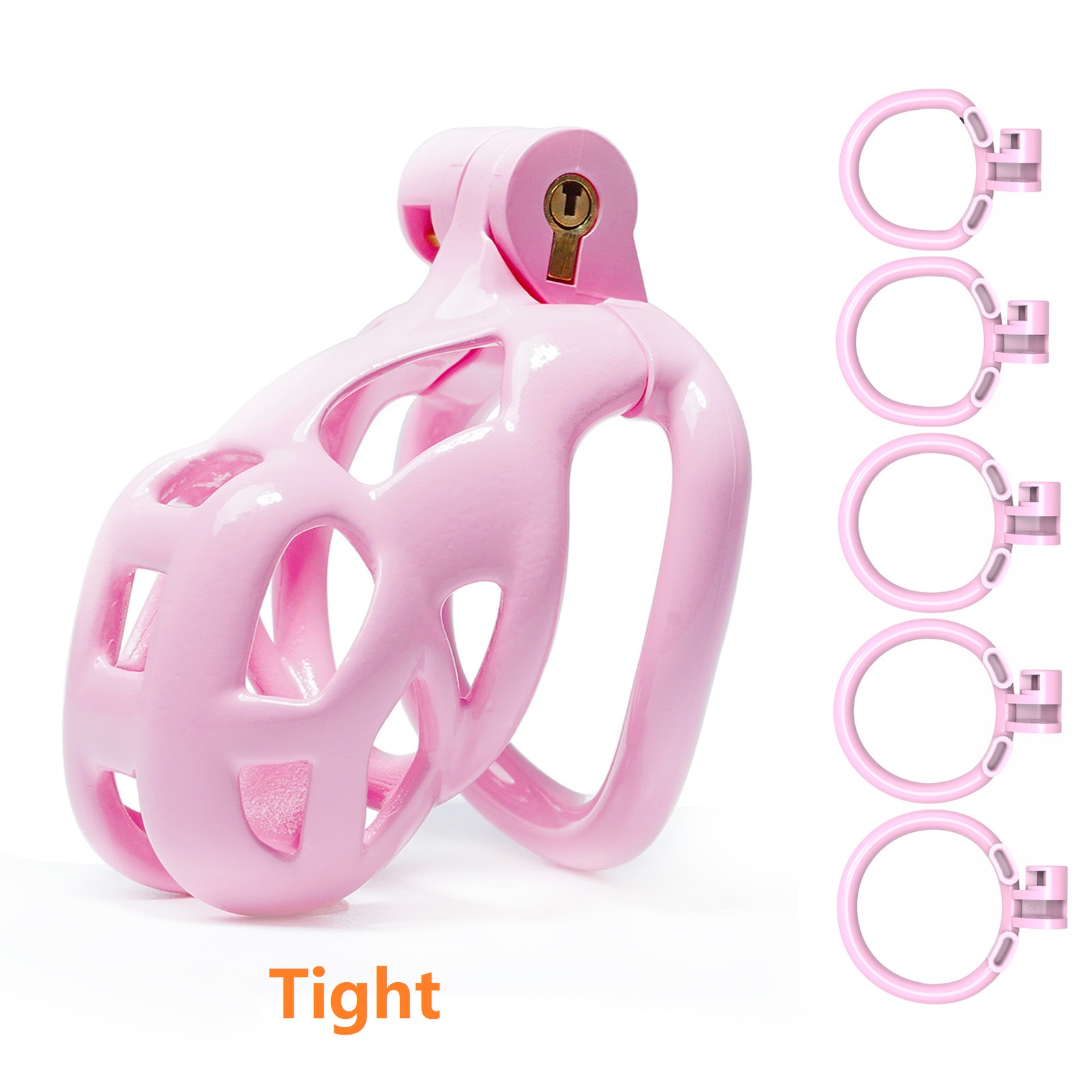 Male Chastity Cage with Lock & 5 Rings Resin Virginity for Men(Pink) - Ftm213213