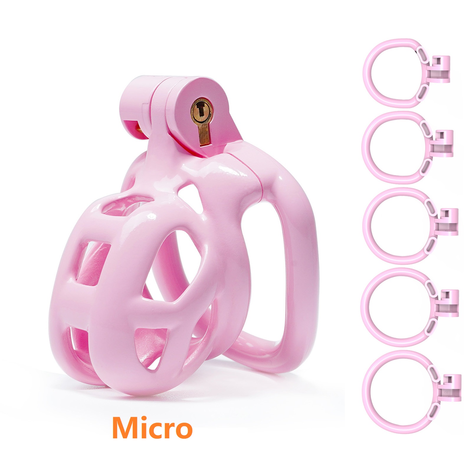 Male Chastity Cage with Lock & 5 Rings Resin Virginity for Men(Pink) - Ftm213213