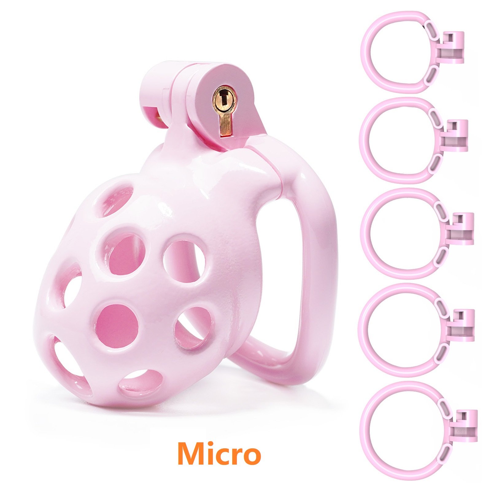 3D Printed Male Chastity Cage with 5 Rings Cock Cage for Men BDSM Sex Toy Slave Tool Virginity for Men Restraint Unnoticeable (Pink) - Ftm213213
