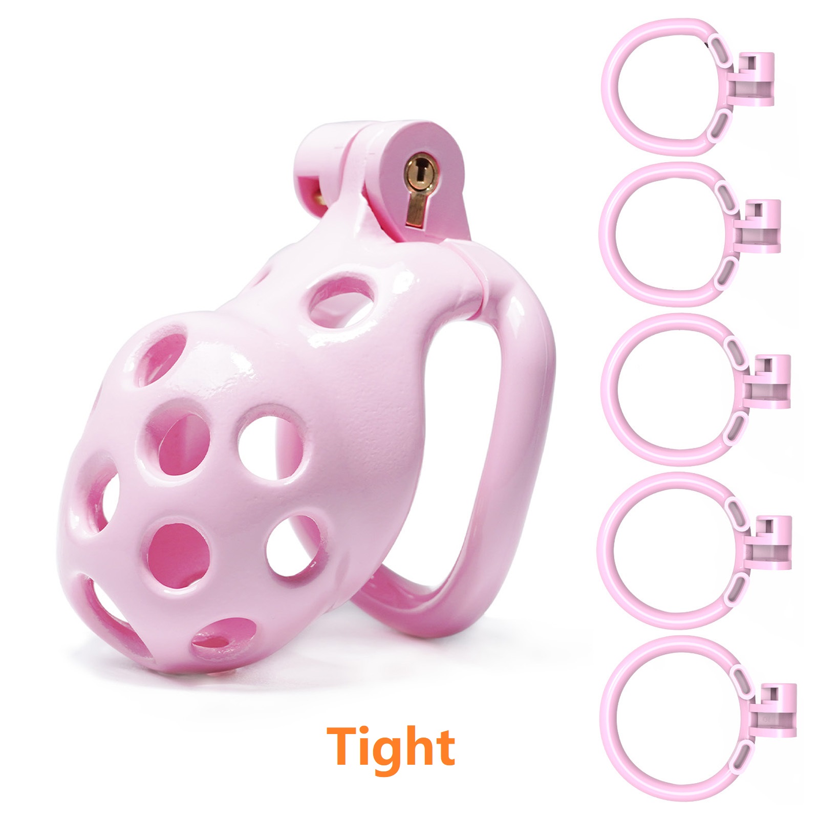 3D Printed Male Chastity Cage with 5 Rings Cock Cage for Men BDSM Sex Toy Slave Tool Virginity for Men Restraint Unnoticeable (Pink) - Ftm213213