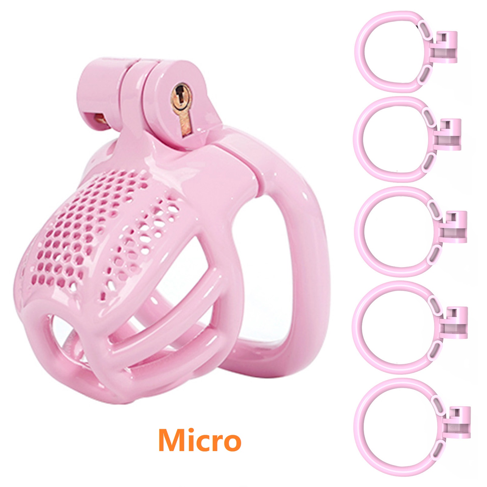 3D Printed Male Chastity Cage with 5 Rings Cock Cage for Men Sex Toy Slave Tool Virginity for Men(Pink) - Ftm213213