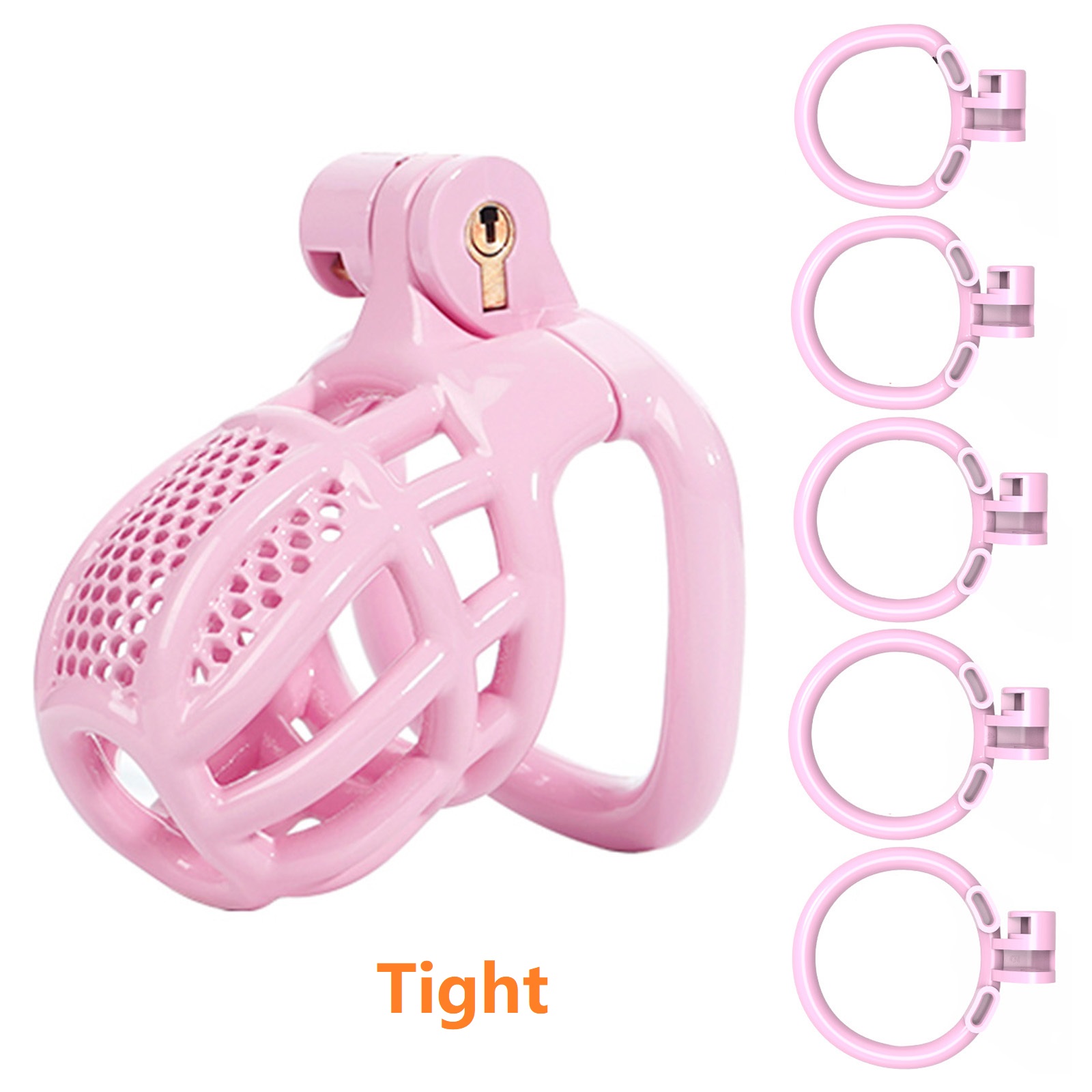 3D Printed Male Chastity Cage with 5 Rings Cock Cage for Men Sex Toy Slave Tool Virginity for Men(Pink) - Ftm213213