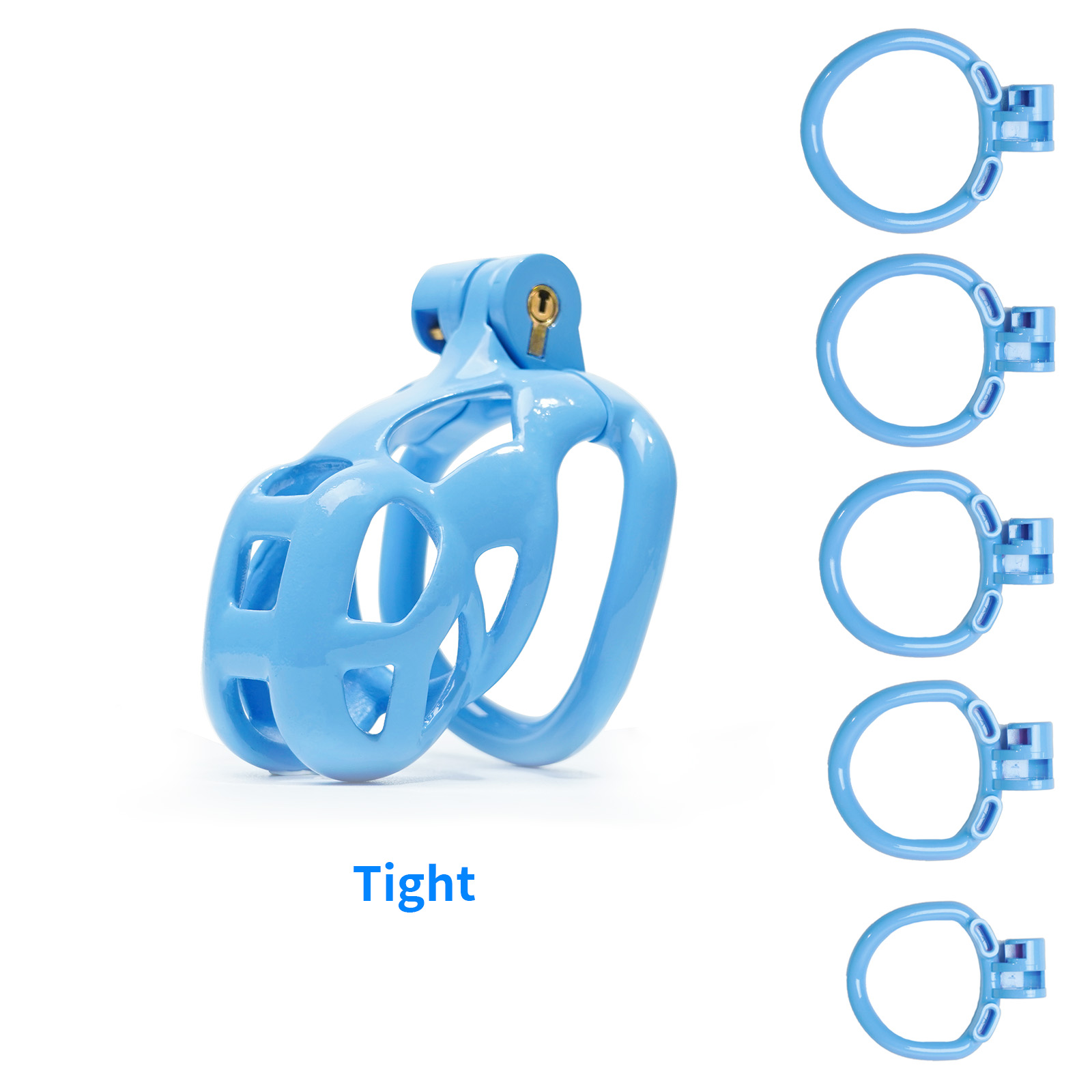 Male Chastity Cage with Lock & 5 Rings Resin Virginity for Men(Blue) - Ftm213213