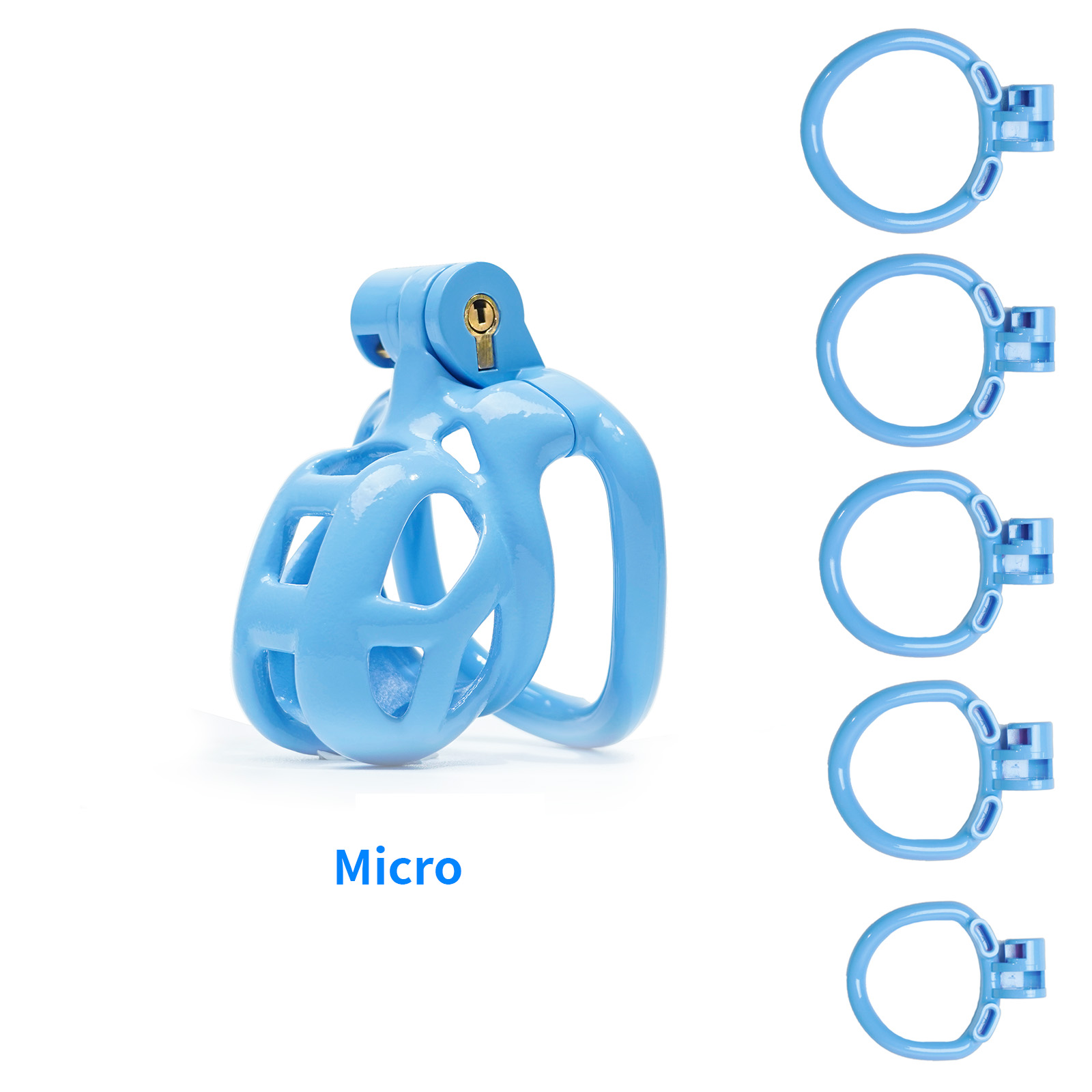 Male Chastity Cage with Lock & 5 Rings Resin Virginity for Men(Blue) - Ftm213213