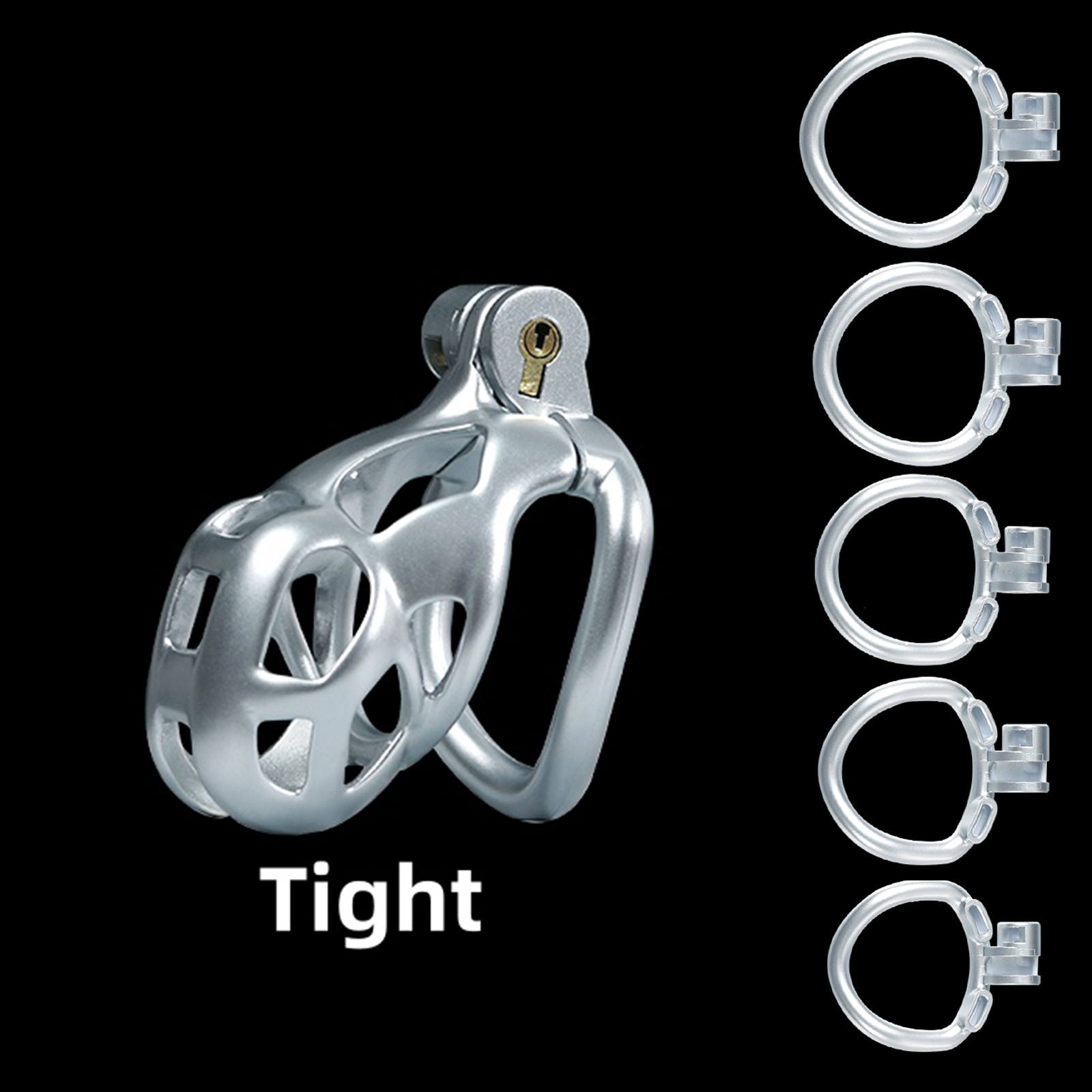 3D Printed Male Chastity Cage with Catheter Chastity Device with 5 Rings Cock Cage for Men Penis Exercise Bondage Gear & Accessories BDSM Sex Toy Slave Tool(Silver) - Ftm213213