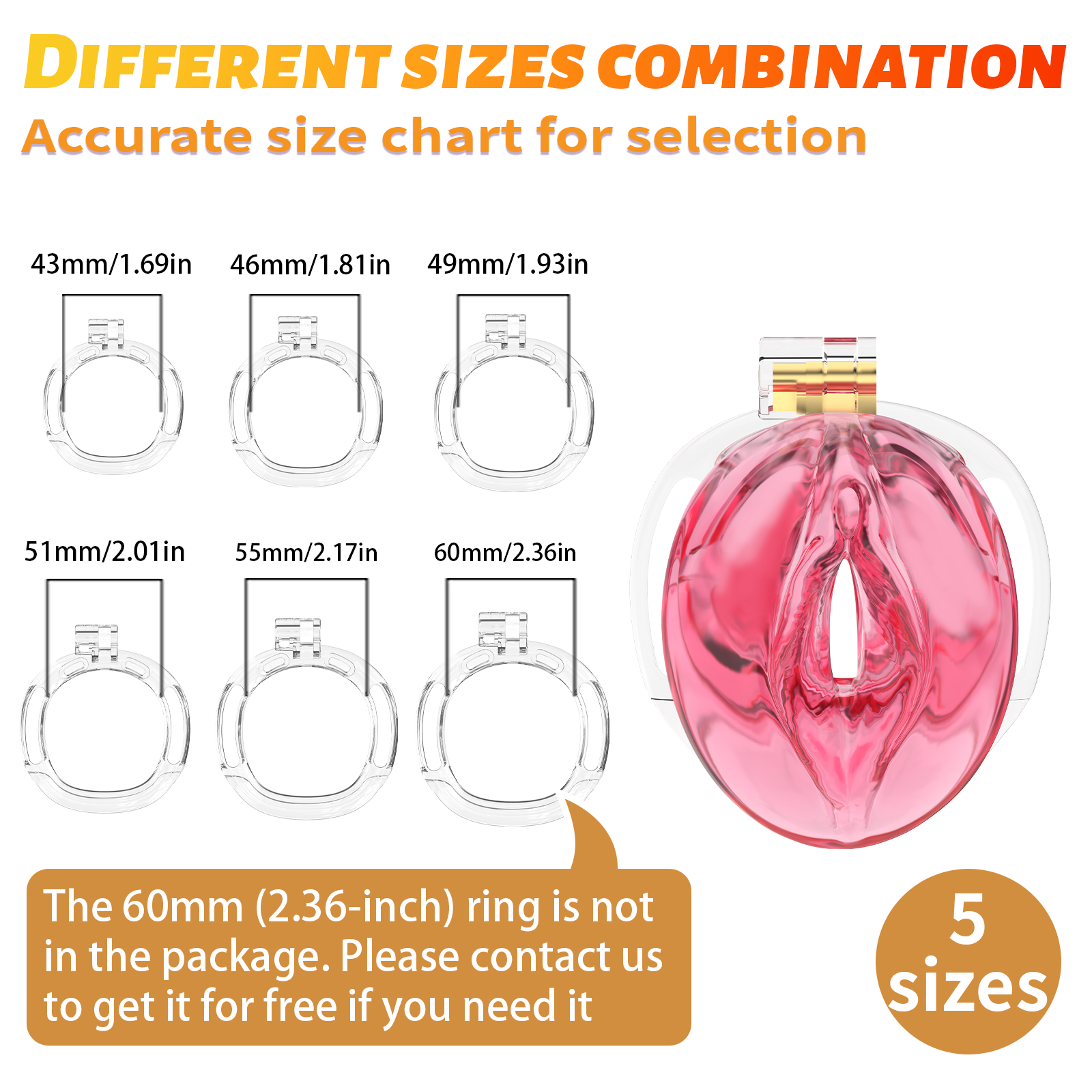 Male Chastity Cage 3D Printed Sissy Cage Cock Cage with Soft TPE Bondage Gear & Accessories Adult Sex Toys Slave Tool Chastity Devices (Pink transparent) - Ftm213213