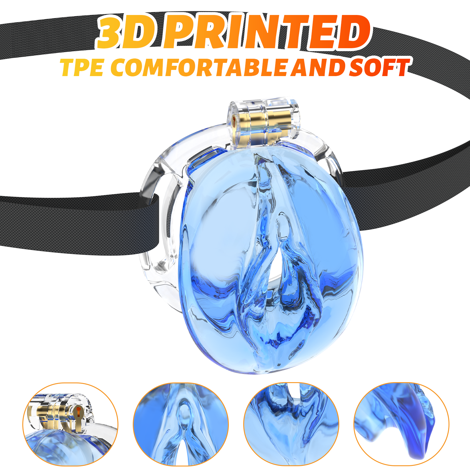 Male Chastity Cage 3D Printed Sissy Cage Cock Cage with Soft TPE Bondage Gear & Accessories Adult Sex Toys Slave Tool Chastity Devices (Blue transparent) - Ftm213213