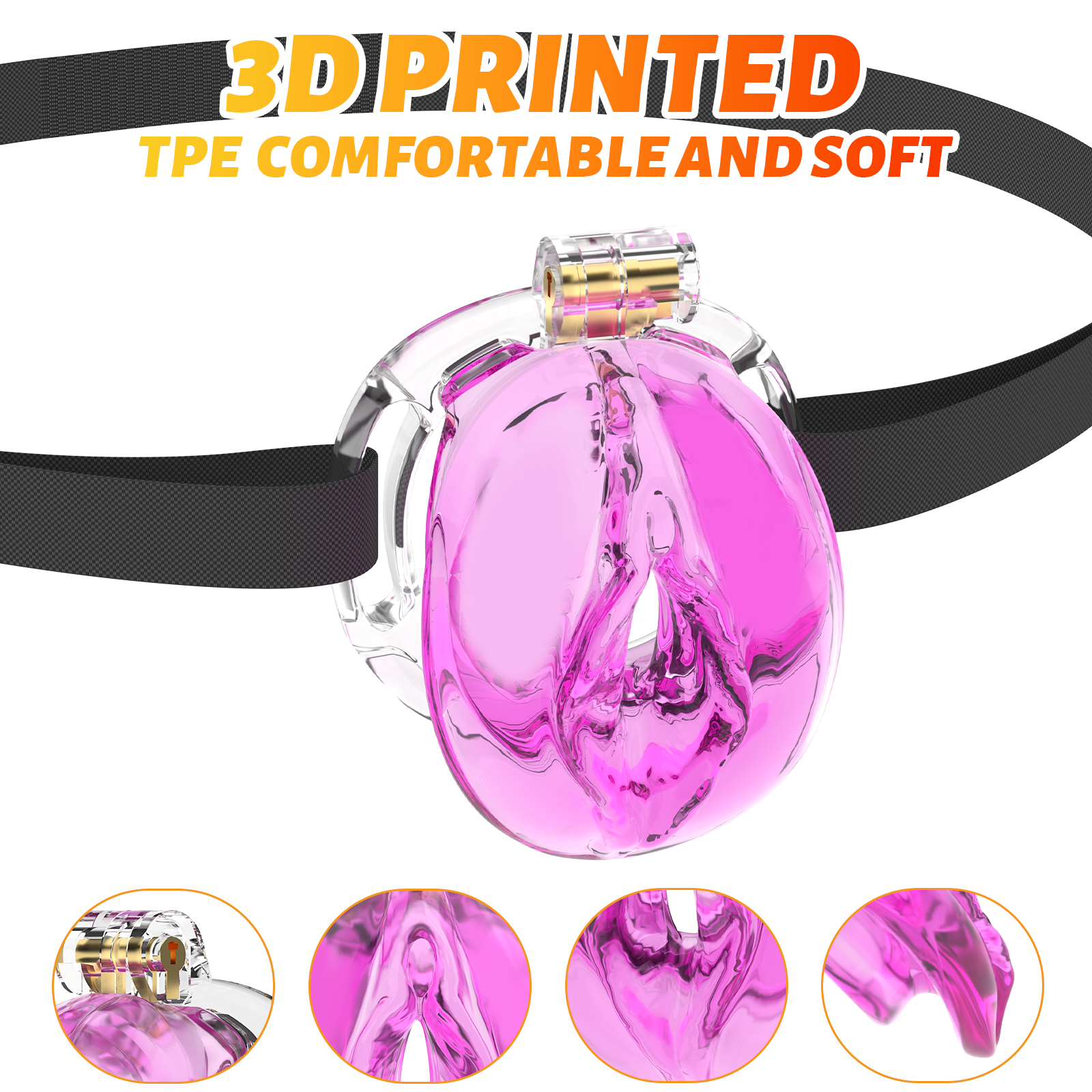 Male Chastity Cage 3D Printed Sissy Cage Cock Cage with Soft TPE Bondage Gear & Accessories Adult Sex Toys Slave Tool Chastity Devices (Purple transparent) - Ftm213213