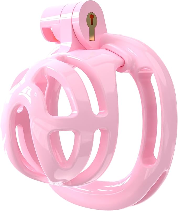 3D Printed Chastity Cage Chastity Devices for Men Bondage Gear & Accessories Lightweight Plastic Cock Cage Slave Tool with 4 Sizes Rings and Elastic Belt (Pink) - Ftm213213