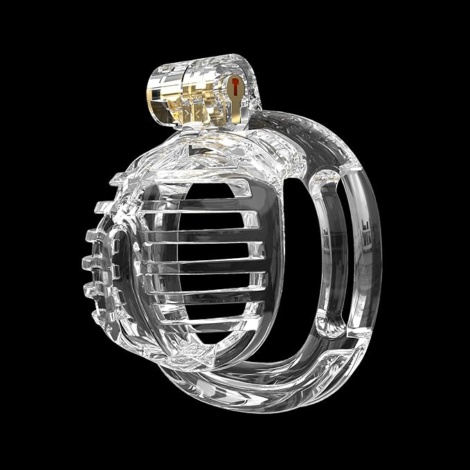 3D Printed Chastity Cage Chastity Devices for Men Bondage Gear & Accessories Lightweight Plastic Cock Cage Slave Tool with 4 Sizes Rings and Elastic Belt (Transparent） - Ftm213213