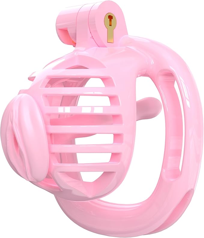 3D Printed Chastity Cage Chastity Devices for Men Bondage Gear & Accessories Lightweight Plastic Cock Cage Slave Tool with 4 Sizes Rings and Elastic Belt (Pink) - Ftm213213