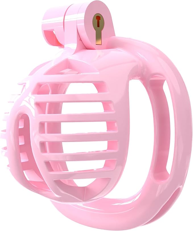 3D Printed Chastity Cage Chastity Devices for Men Bondage Gear & Accessories Lightweight Plastic Cock Cage Slave Tool with 4 Sizes Rings and Elastic Belt (Pink) - Ftm213213