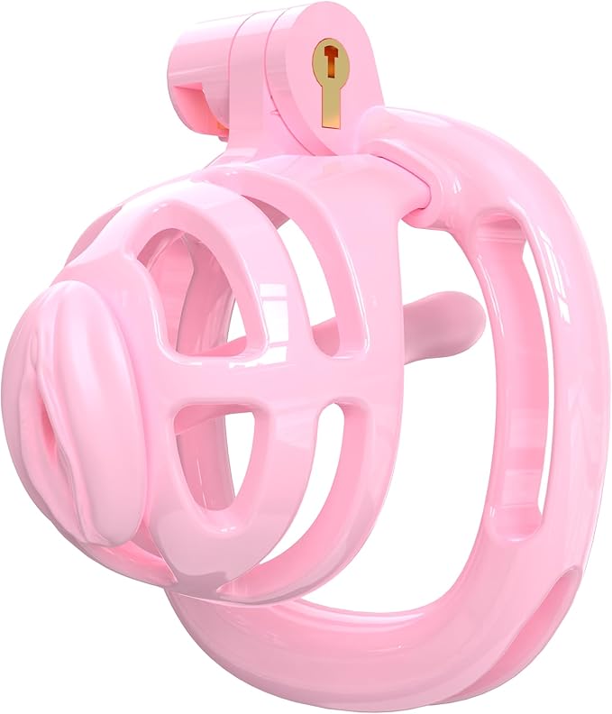 3D Printed Chastity Cage Chastity Devices for Men Bondage Gear & Accessories Lightweight Plastic Cock Cage Slave Tool with 4 Sizes Rings and Elastic Belt (Pink) - Ftm213213