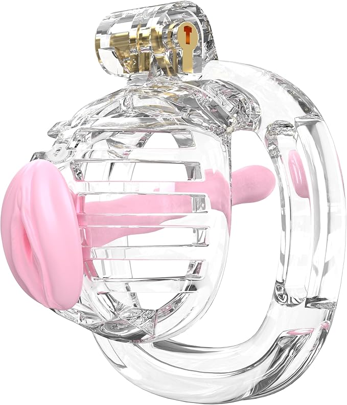 3D Printed Chastity Cage Chastity Devices for Men Bondage Gear & Accessories Lightweight Plastic Cock Cage Slave Tool with 4 Sizes Rings and Elastic Belt (Transparent） - Ftm213213