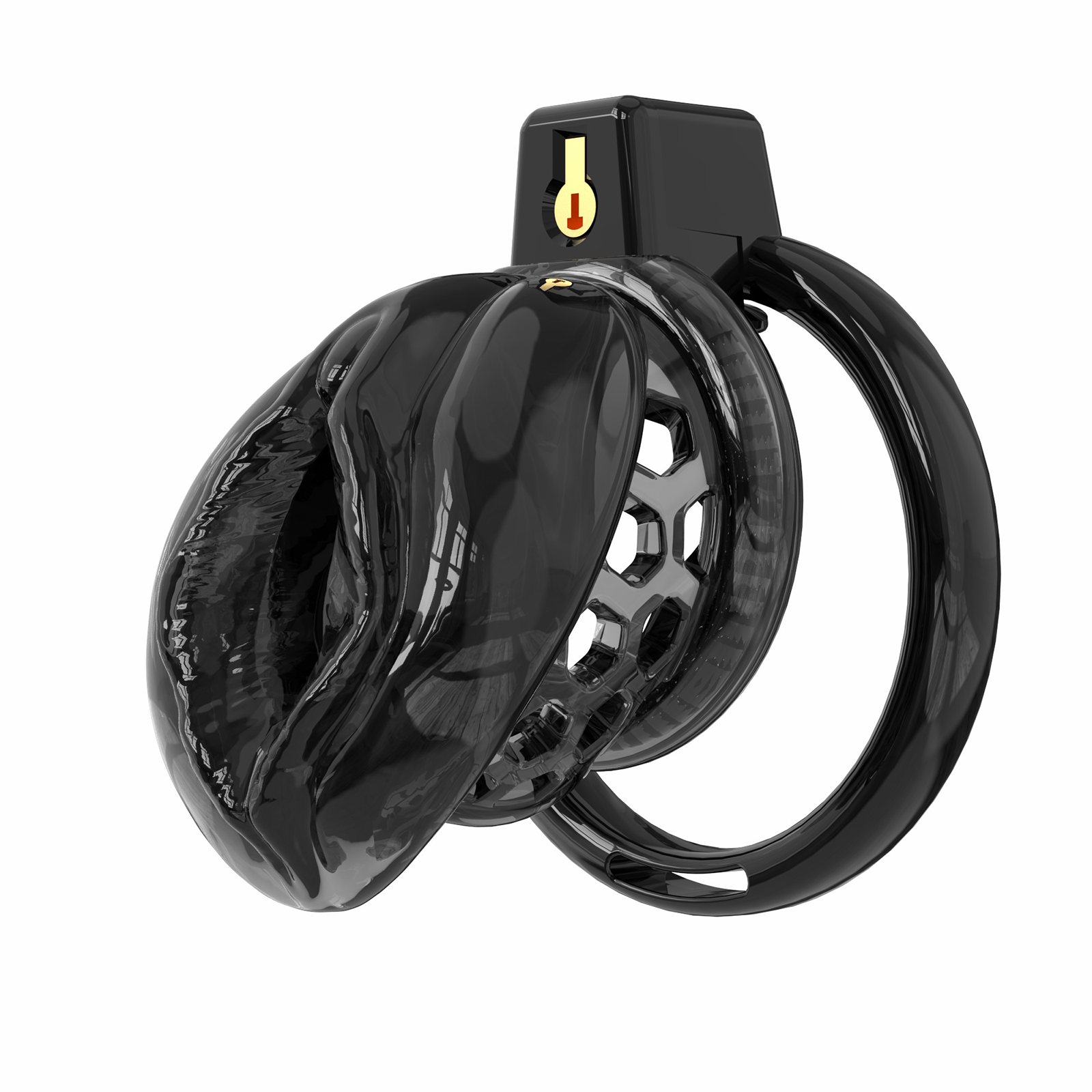 Black TPE Male Chastity Cage with Realistic Labia