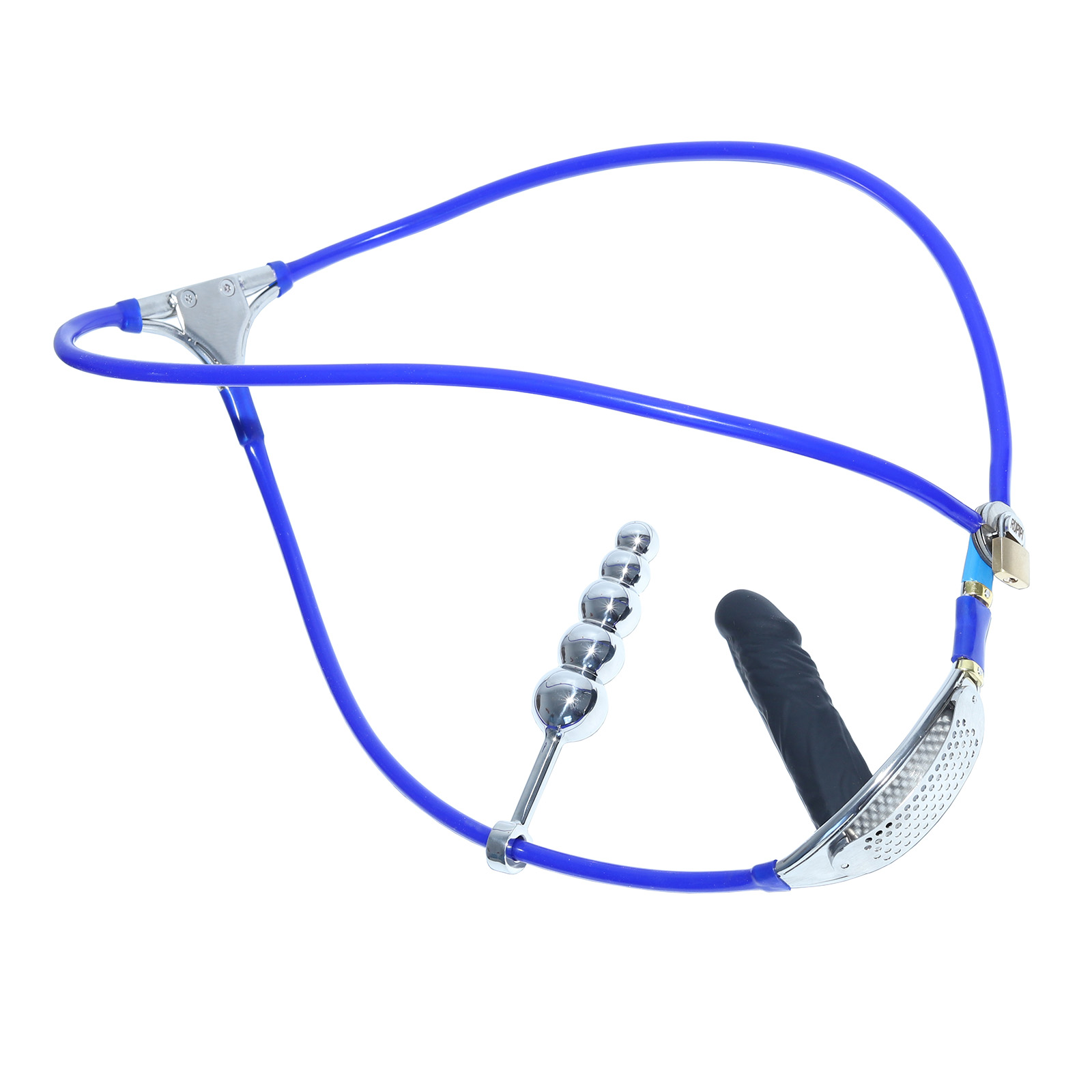 Female Restraint Chastity Belt Unoticeable Chastity Underwear for Men BDSM Slave Tool with Removable Anal Plugs Male Bandage Pants Sex Toy (Blue) - Ftm213213