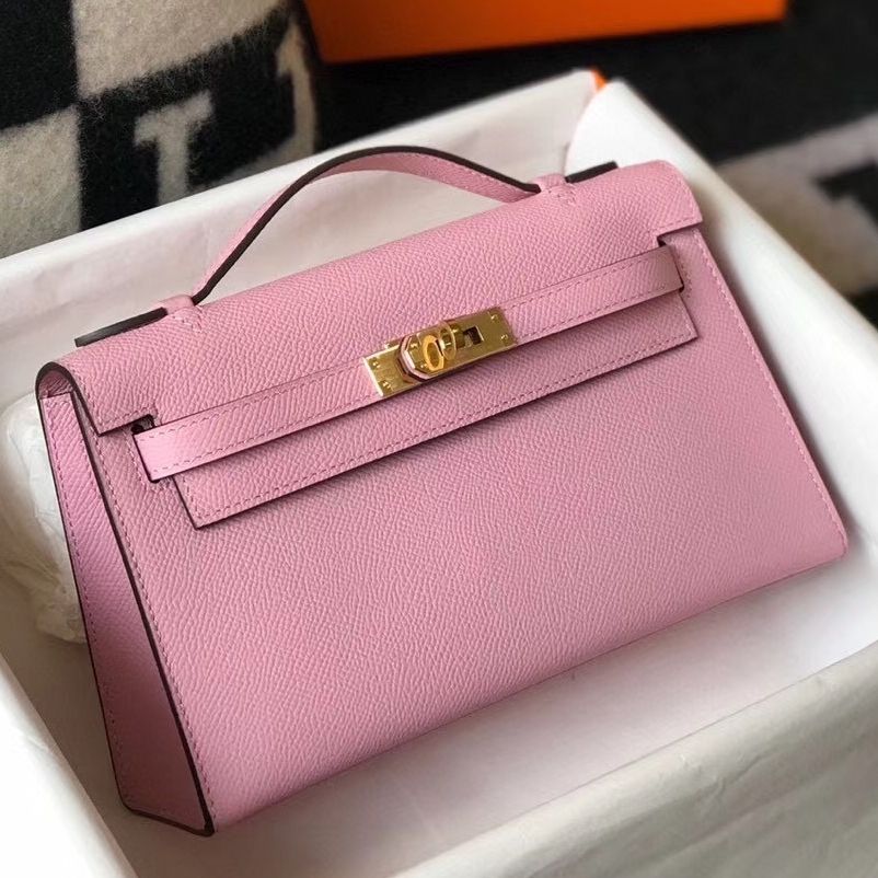 Hermes Kelly Pochette Bag In Mauve Sylvestre Epsom Leather Bags Replica